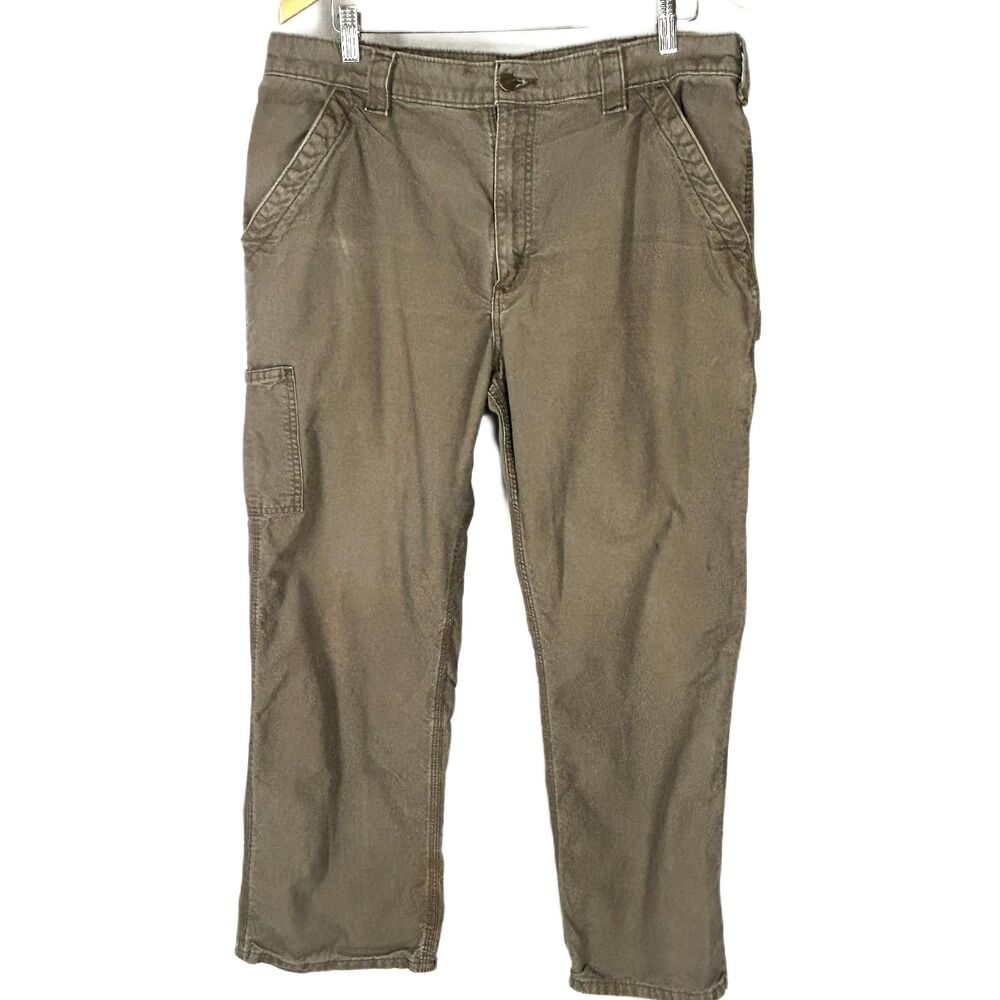 Carhartt Pants Mens Size 38 x 30 Dark Khaki Tan Carpenter Cargo 6 Pockets Loop